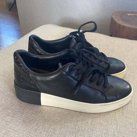 VINCE. Womens Black Croc Padded Bensley Round Toe Platform Leather Sneakers 8 M - Picture 1 of 4
